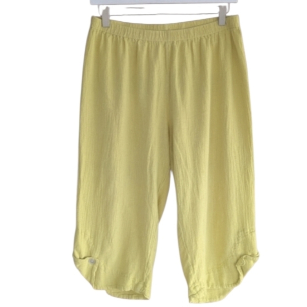 Oh My Gauze! Culottes 1 Yellow Cotton Cropped Wide Leg Pant Vacation Resortwear